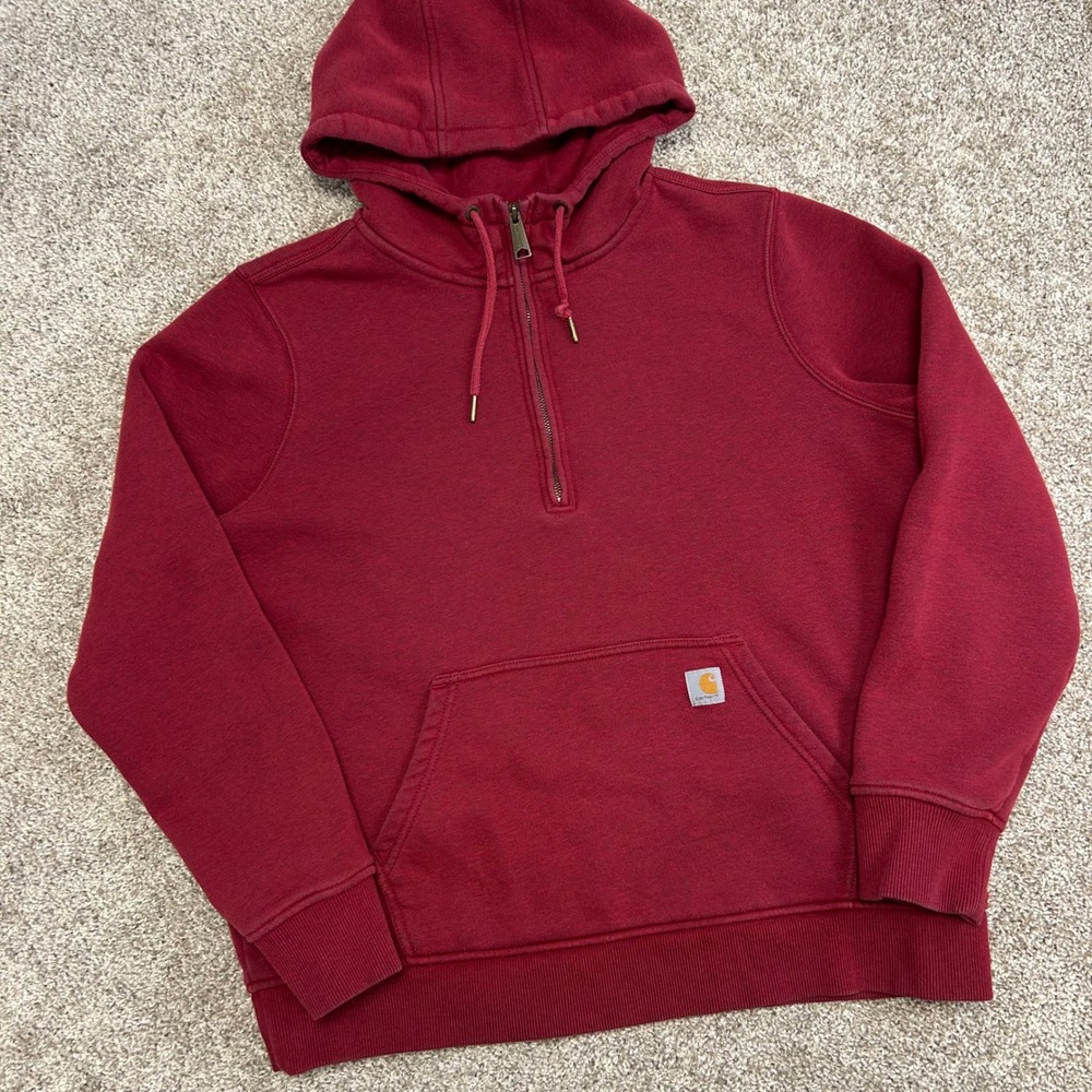 Carhartt Clarksburg Half Zip Hoodie Sweatshirt Women Size XL Burgundy Relaxed